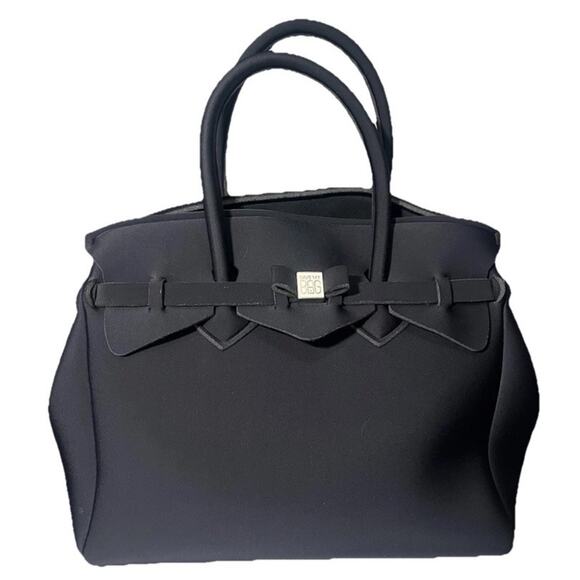 VGUC Save My Bag - Made in Italy - Miss World - Black Neoprene Satchel Handbag. - Picture 6 of 9